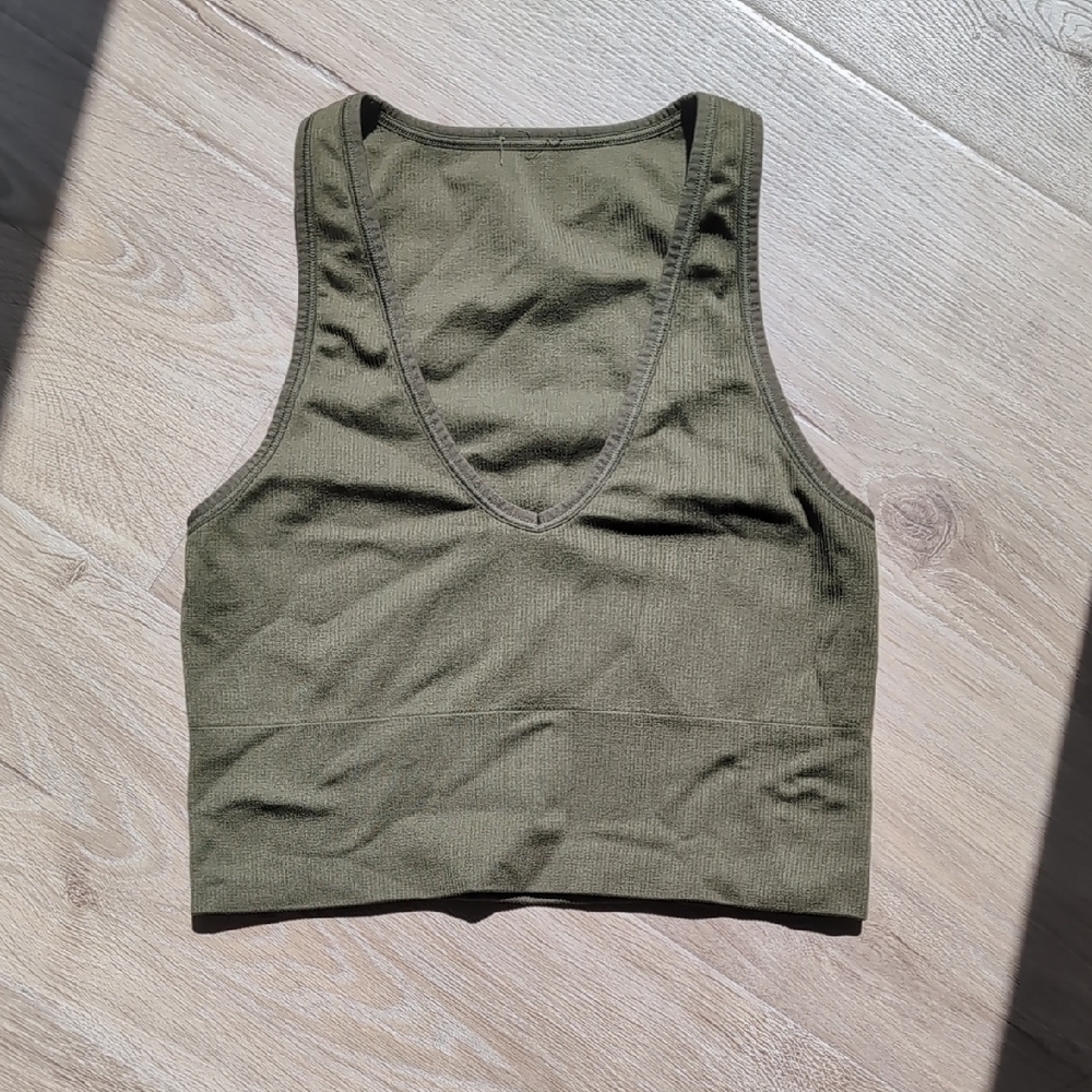 Athleta Aurora Olive Green Crop Top